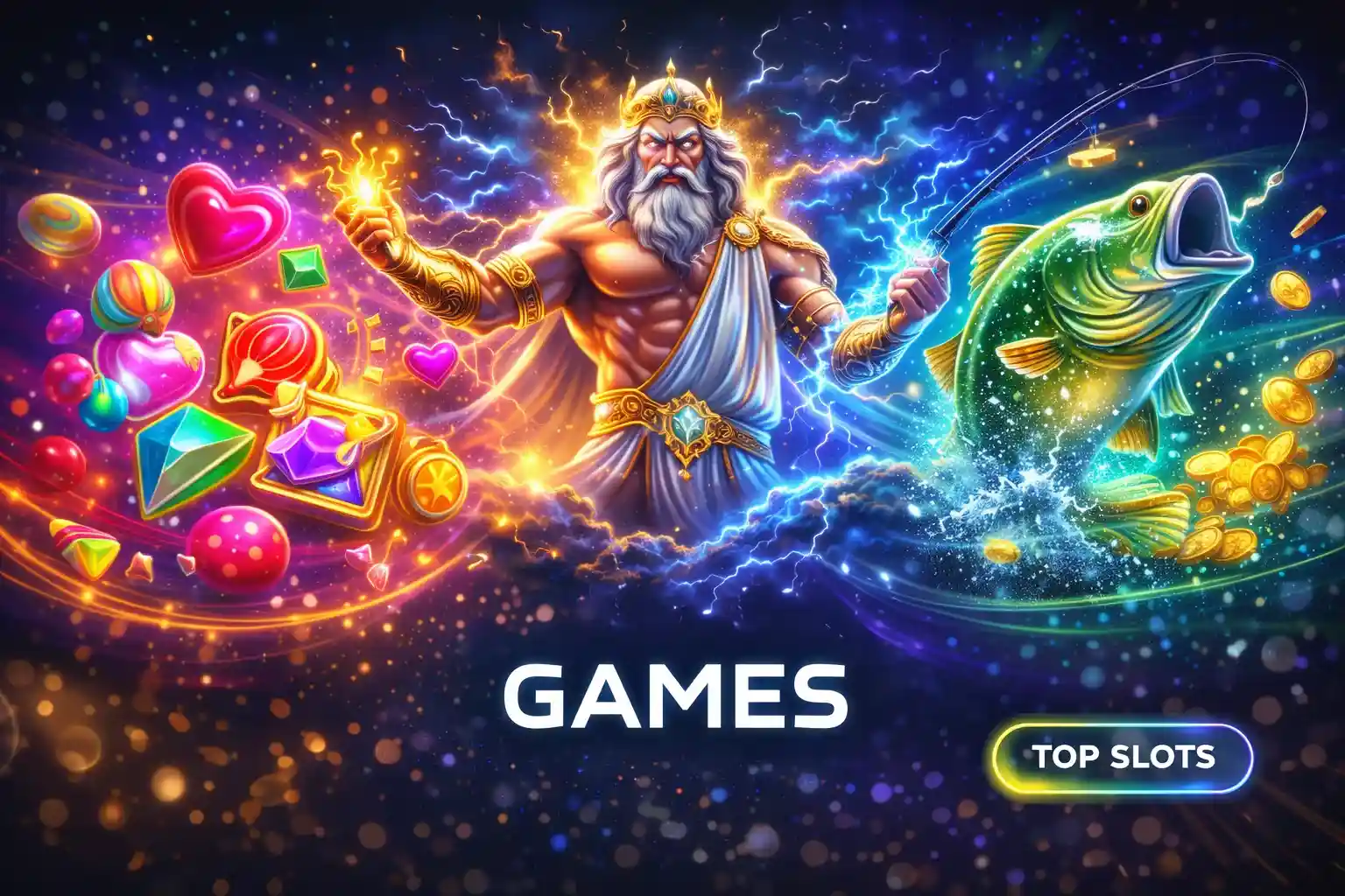 Player holding cards and gold coins with reward chest background